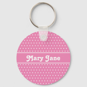 Schattigee chique roze aangepaste naam polka dot sleutelhanger