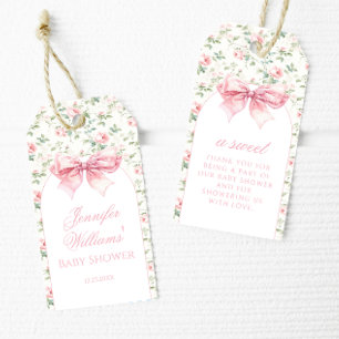 Schattigee chique roze strik baby meisje douche da cadeaulabel
