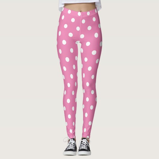 Schattigee chique roze witte polka stippen patroon leggings (Voorkant)