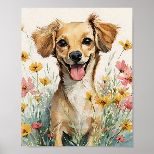 Schattigee Chiweenie Waterverf Art – Happy Dachshu Poster (Voorkant)