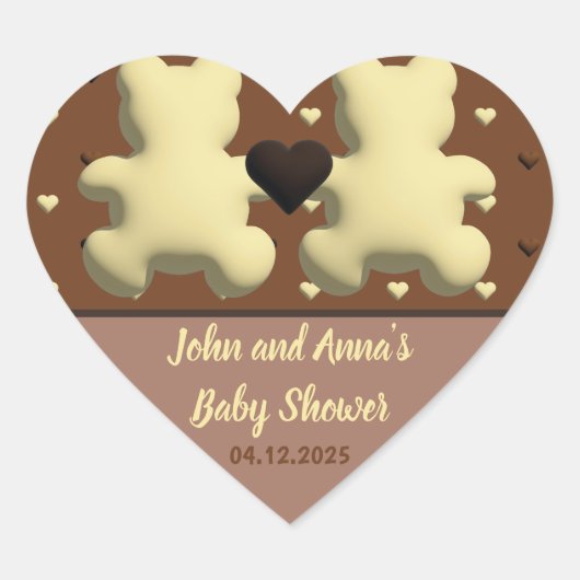 Schattigee Chocolade beer Baby shower hart sticker (Voorkant)