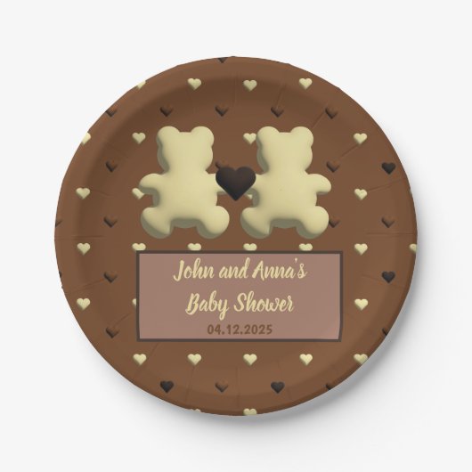 Schattigee chocolade beer Baby shower papier borde Papieren Bordje (Voorkant)
