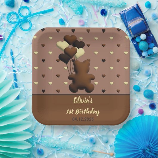 Schattigee chocolade beer Verjaardag vierkant papi Papieren Bordje (Feest)