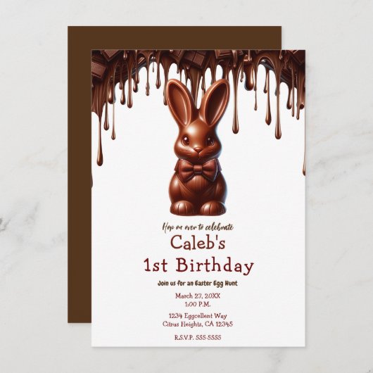 Schattigee Chocolade Bow Stropdas Paashaas 1e Verj Kaart (Voorkant / Achterkant)