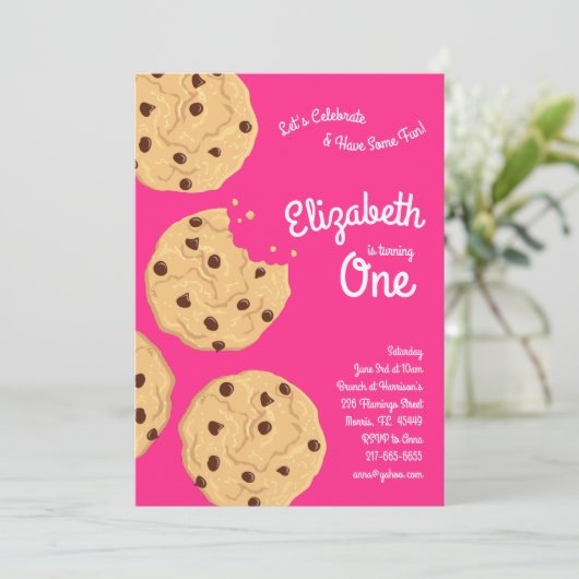 Schattigee Chocolade Chip Cookie Kinder 1e Verjaar Kaart (Staand voorkant)