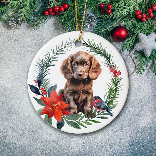 Schattigee Chocolade Cocker Spaniel Puppy Poinsett Keramisch Ornament