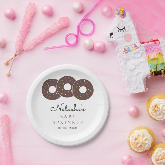 Schattigee Chocolade Donuts Baby shower Sprinkle Papieren Bordje (Feest)