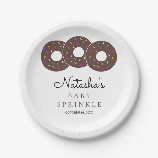 Schattigee Chocolade Donuts Baby shower Sprinkle Papieren Bordje (Voorkant)