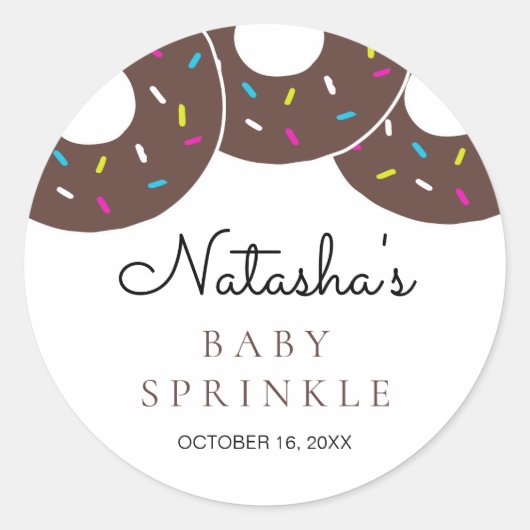 Schattigee Chocolade Donuts Baby shower Sprinkle Ronde Sticker (Voorkant)