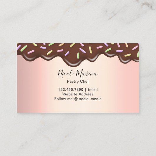Schattigee chocolade druppels roze cupcake bakkeri visitekaartje (Achterkant)