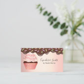 Schattigee chocolade druppels roze cupcake bakkeri visitekaartje (Staand voorkant)