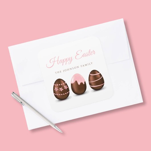 Schattigee chocolade eieren Happy Easter Vierkante Sticker