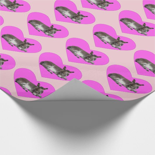 Schattigee chocolade ezel veulen slapen roze hart cadeaupapier (Hoek)