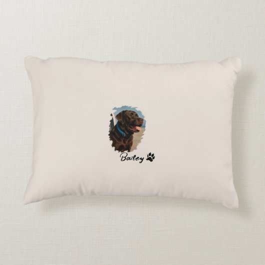 Schattigee Chocolade Labrador Hond – Bailey | Kado Accent Kussen (Achterkant)