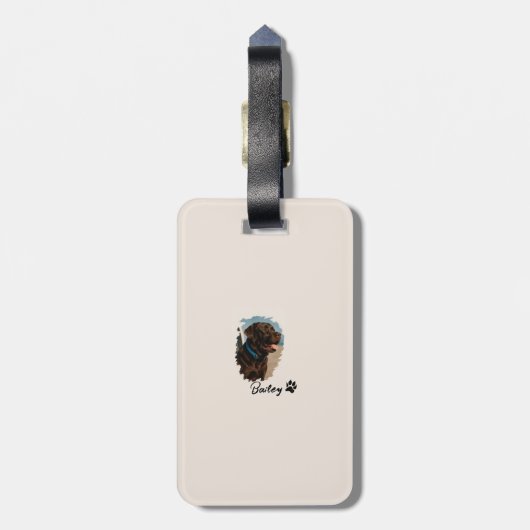 Schattigee Chocolade Labrador Hond – Bailey | Kado Bagagelabel (Achterkant verticaal)