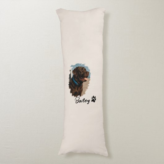 Schattigee Chocolade Labrador Hond – Bailey | Kado Lichaamskussen (Voorkant Verticaal)