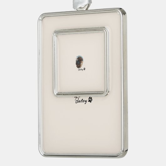 Schattigee Chocolade Labrador Hond – Bailey | Kado Verzilverd Omlijst Ornament (Links)