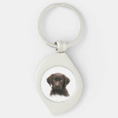 Schattigee Chocolade Labrador Puppy Sleutelhanger (Voorkant)