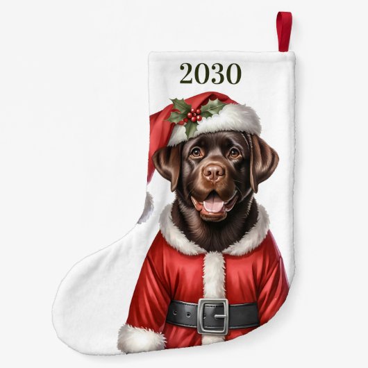 Schattigee Chocolade Labrador Retriever Puppy Sant Kleine Kerstsok (Achterkant)