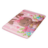 Schattigee chocolade paashaas met roze strepen badmat (Gekanteld)