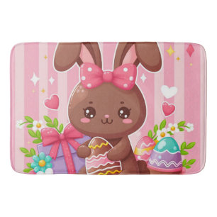 Schattigee chocolade paashaas met roze strepen badmat