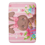 Schattigee chocolade paashaas met roze strepen badmat (Voorkant Verticaal)