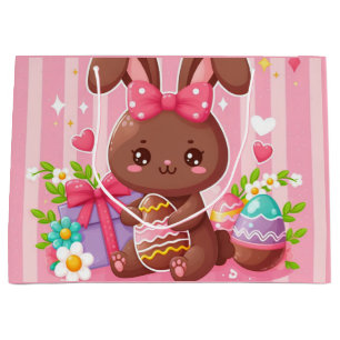 Schattigee chocolade paashaas met roze strepen groot cadeauzakje