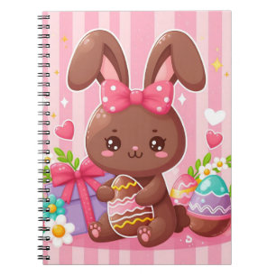 Schattigee chocolade paashaas met roze strepen notitieboek