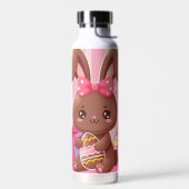 Schattigee chocolade paashaas met roze strepen waterfles (Links)
