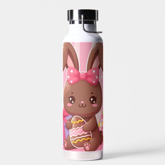 Schattigee chocolade paashaas met roze strepen waterfles (Links)