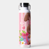 Schattigee chocolade paashaas met roze strepen waterfles (Voorkant)