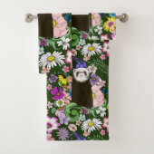Schattigee Chocolade Sable Ferret Bloemen Groen Bad Handdoek (Insitu)