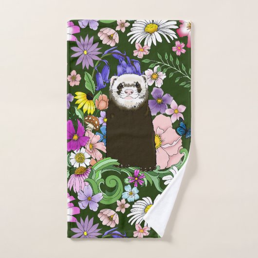 Schattigee Chocolade Sable Ferret Bloemen Groen Bad Handdoek (Handdoek)