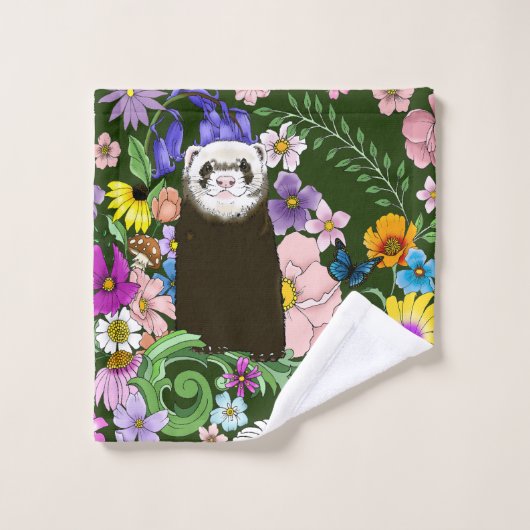 Schattigee Chocolade Sable Ferret Bloemen Groen Bad Handdoek (Wasdoekje)