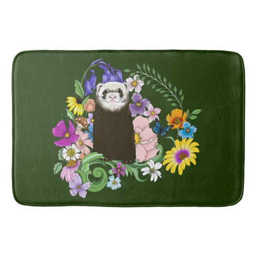 Schattigee Chocolade Sable Ferret Bloemen Groen Badmat (Voorkant)