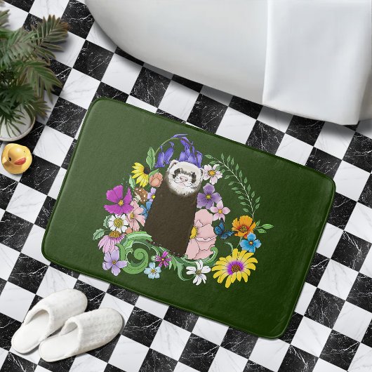 Schattigee Chocolade Sable Ferret Bloemen Groen Badmat
