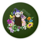 Schattigee Chocolade Sable Ferret Bloemen Groen Keramische Knop (Voorkant)