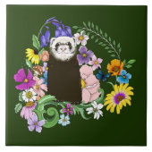 Schattigee Chocolade Sable Ferret Bloemen Groen Tegeltje (Voorkant)