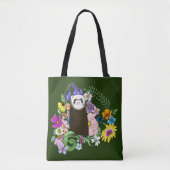 Schattigee Chocolade Sable Ferret Bloemen Groen Tote Bag (Voorkant)