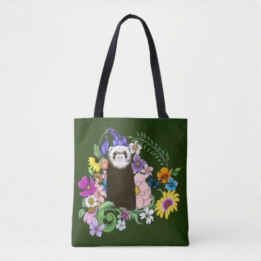 Schattigee Chocolade Sable Ferret Bloemen Groen Tote Bag (Voorkant)