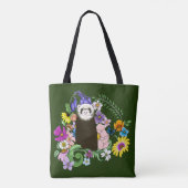 Schattigee Chocolade Sable Ferret Bloemen Groen Tote Bag (Achterkant)