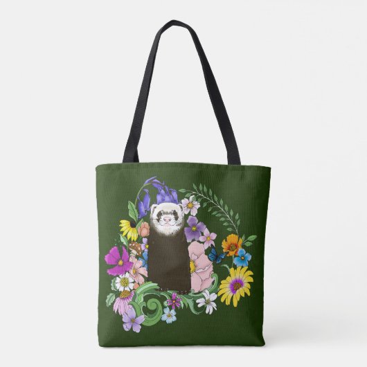 Schattigee Chocolade Sable Ferret Bloemen Groen Tote Bag (Achterkant)