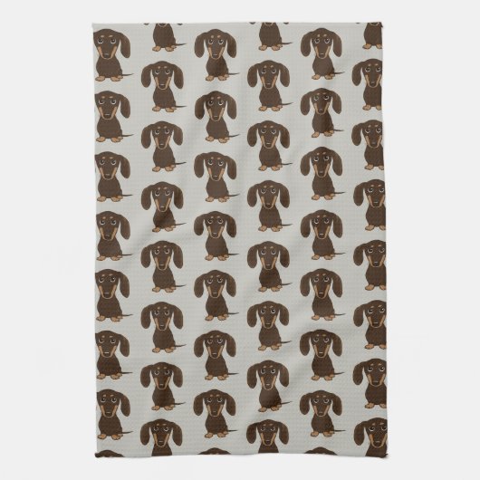 Schattigee chocolade teckels patroon theedoek (Verticaal)