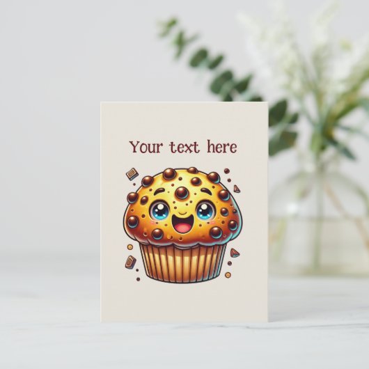 Schattigee chocoladechip muffin aanpassen briefkaart (Staand voorkant)