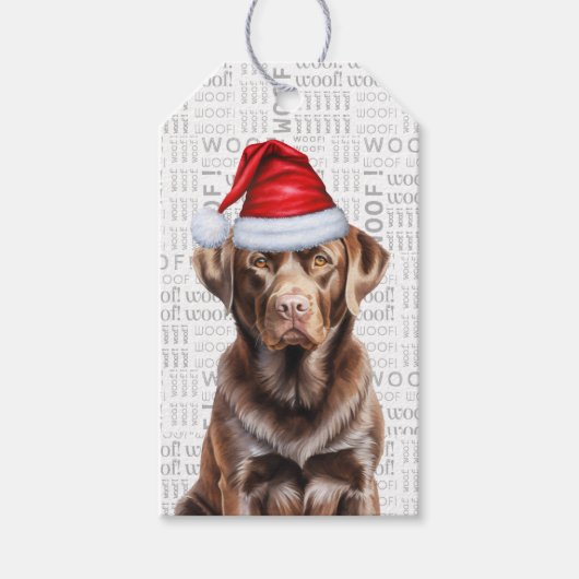 Schattigee Chocolate Lab Hondenkerst Cadeaulabel (Voorkant)