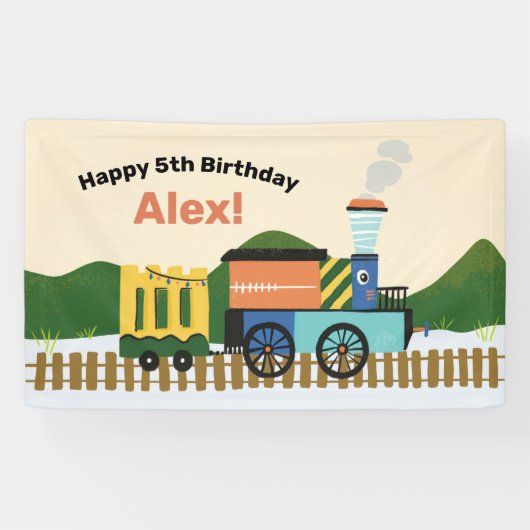 Schattigee Choo-Choo Train Kids Verjaardagsfeestba Spandoek (Horizontaal)