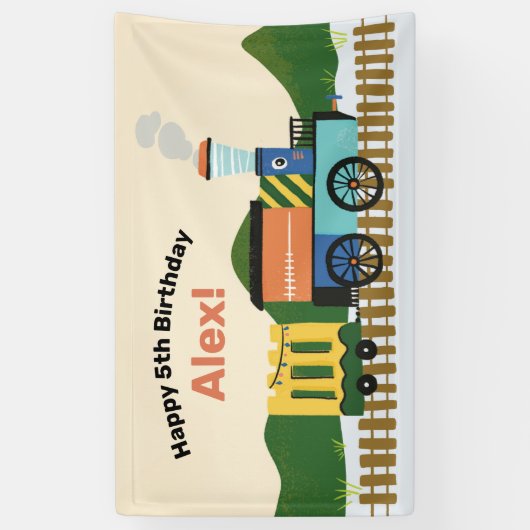 Schattigee Choo-Choo Train Kids Verjaardagsfeestba Spandoek (Verticaal)