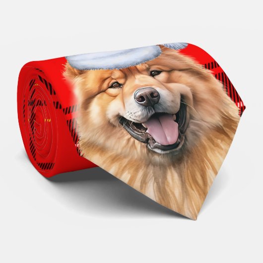 Schattigee Chow Chow Dog Red Plaid Kerstvakantie Stropdas (Opgerold)