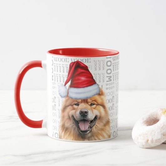 Schattigee Chow Chow Dog Santa Woof Achtergrond Ke Mok (Met donut)