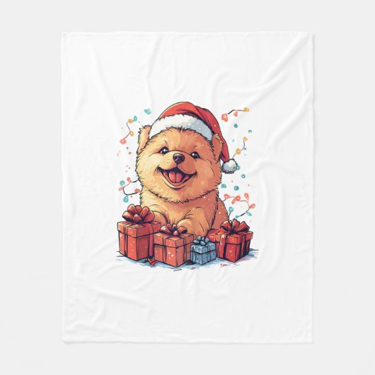 Schattigee Chow Chow Santa Hat Grappige Kerst Xmas Fleece Deken (Voorkant)